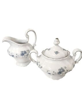 Traditions Fine China Blue Garland Creamer & Sugar Set Made in Thailand for Joha